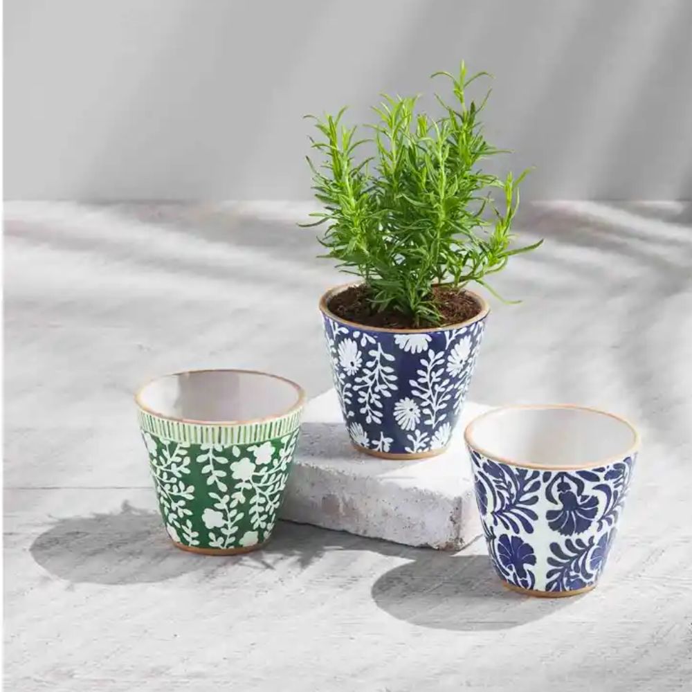 blue patterned plant pot Navy Motif Pot